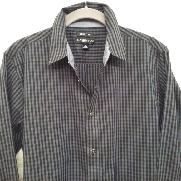 2016 London Fog Check Gingham Shirt Mens Sz-M Grey - Picture 2 of 11